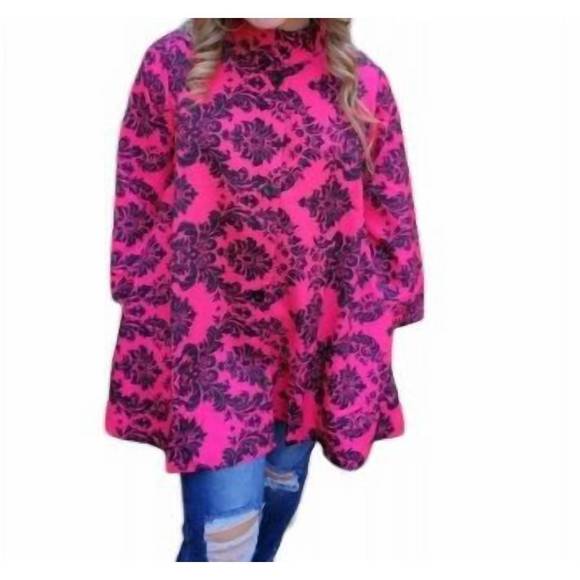 NEW ERMA’S CLOSET damask print swing jacket in hot pink/black - Picture 1 of 1
